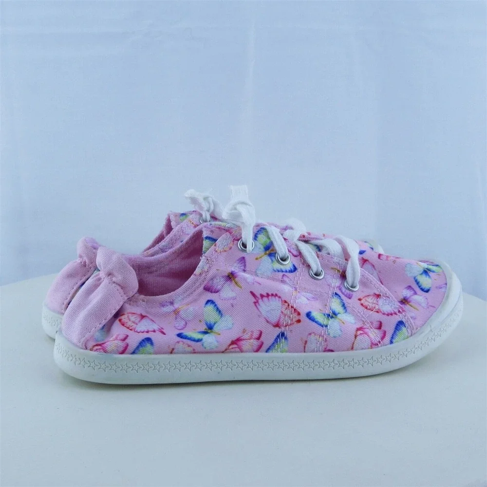 Wonder Nation Youth Girls Sneaker Shoes Pink Fabric Lace‎ Up Size 2 Medium